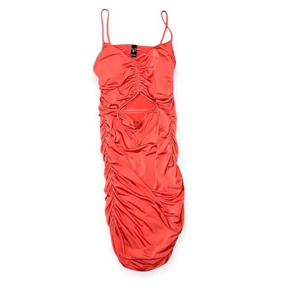 Windsor Pink Coral Ruched Bodycon Mini Dress Ruched Strap Glam Party Dress Sz S - Picture 1 of 8